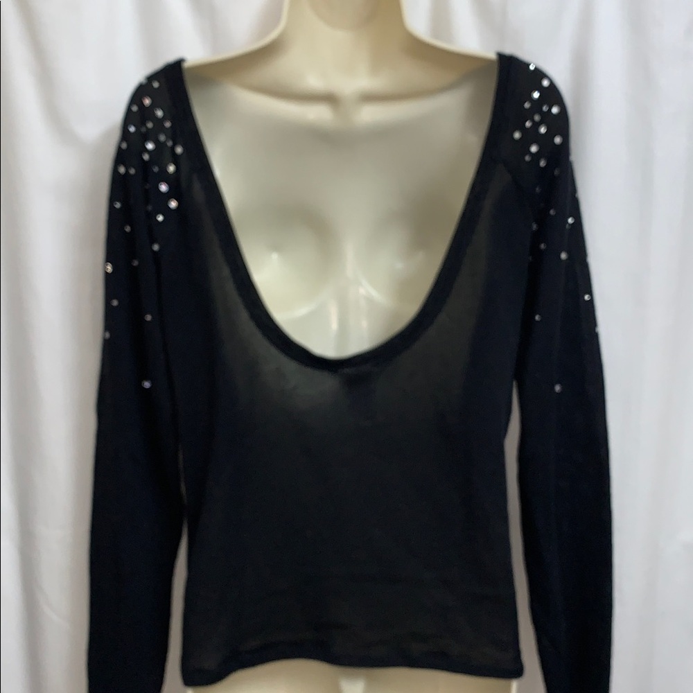 Victoria’s Secret Pink Black Lightweight Knit Backless Sweater Crystal Studded